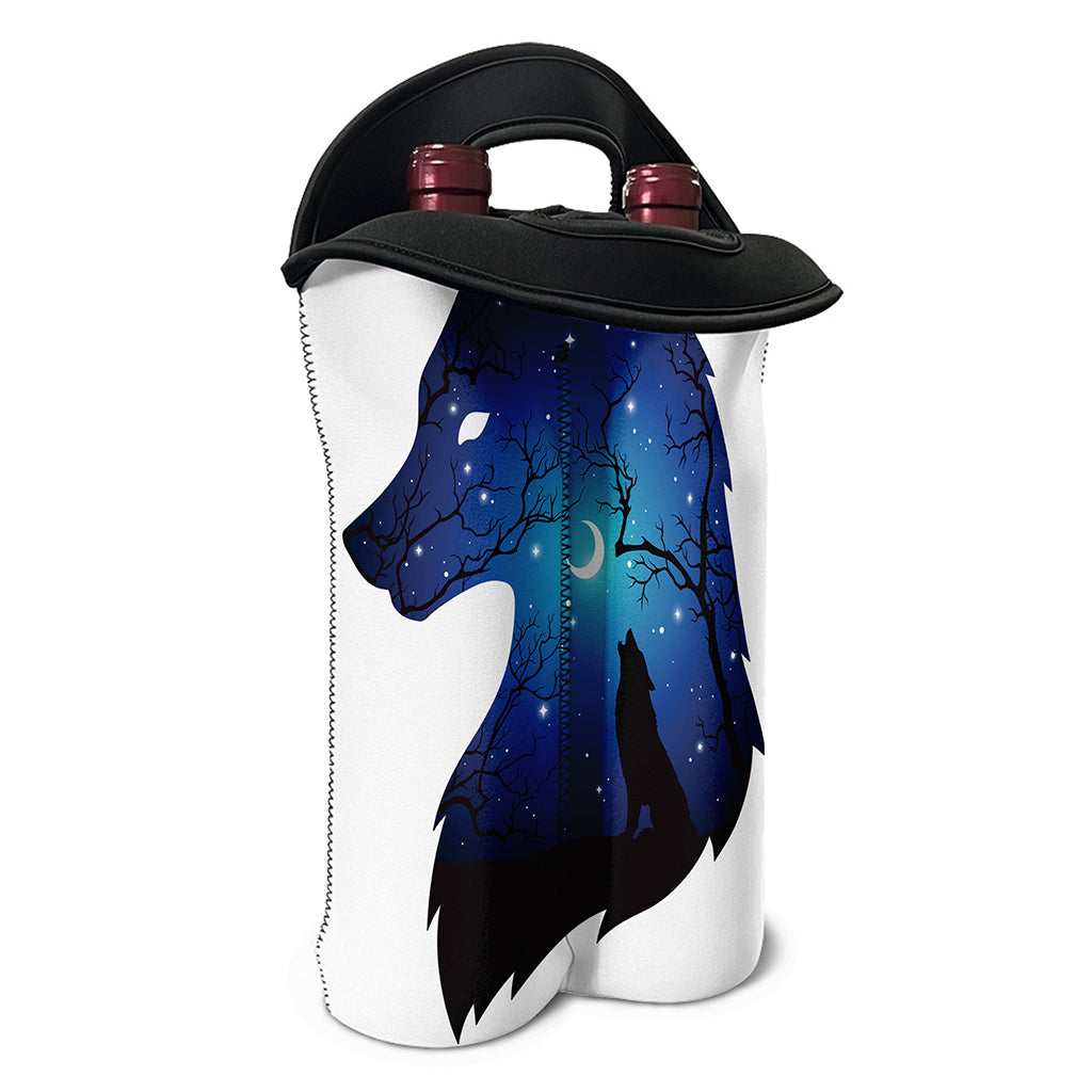 Night Forest Wolf Spirit Print Double Neoprene Wine Tote