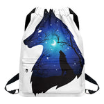 Night Forest Wolf Spirit Print Drawstring Backpack