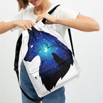 Night Forest Wolf Spirit Print Drawstring Backpack