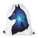Night Forest Wolf Spirit Print Drawstring Bag