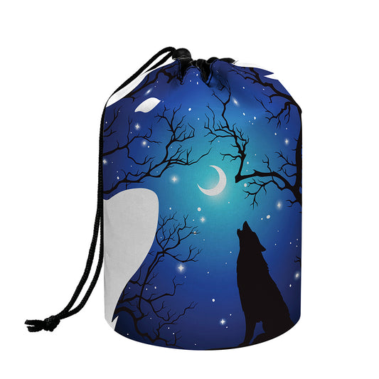 Night Forest Wolf Spirit Print Drawstring Makeup Bag