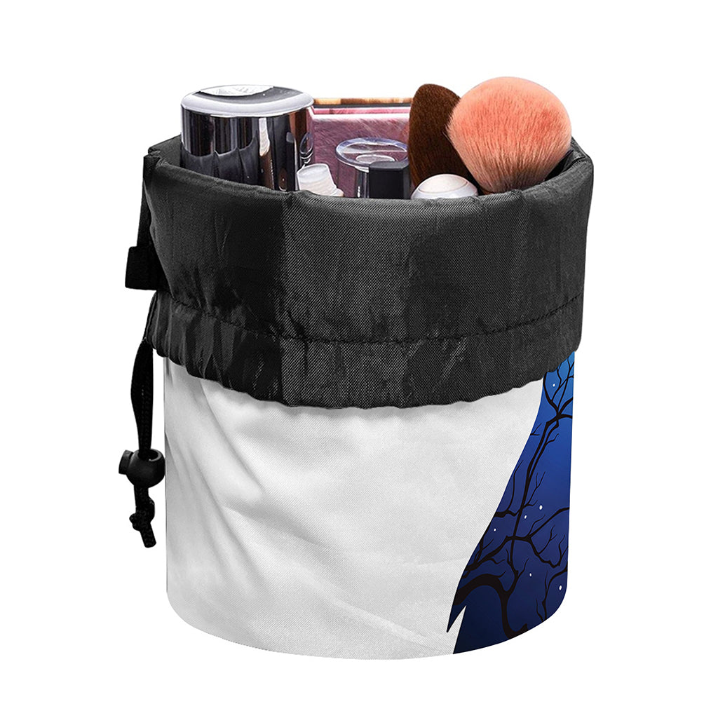 Night Forest Wolf Spirit Print Drawstring Makeup Bag