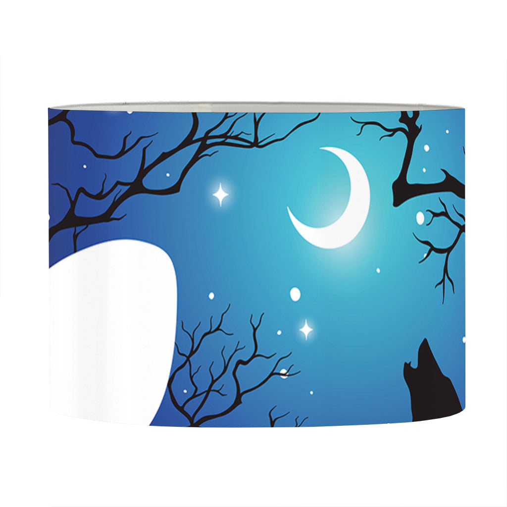 Night Forest Wolf Spirit Print Drum Lamp Shade