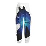 Night Forest Wolf Spirit Print Fleece Lined Knit Pants