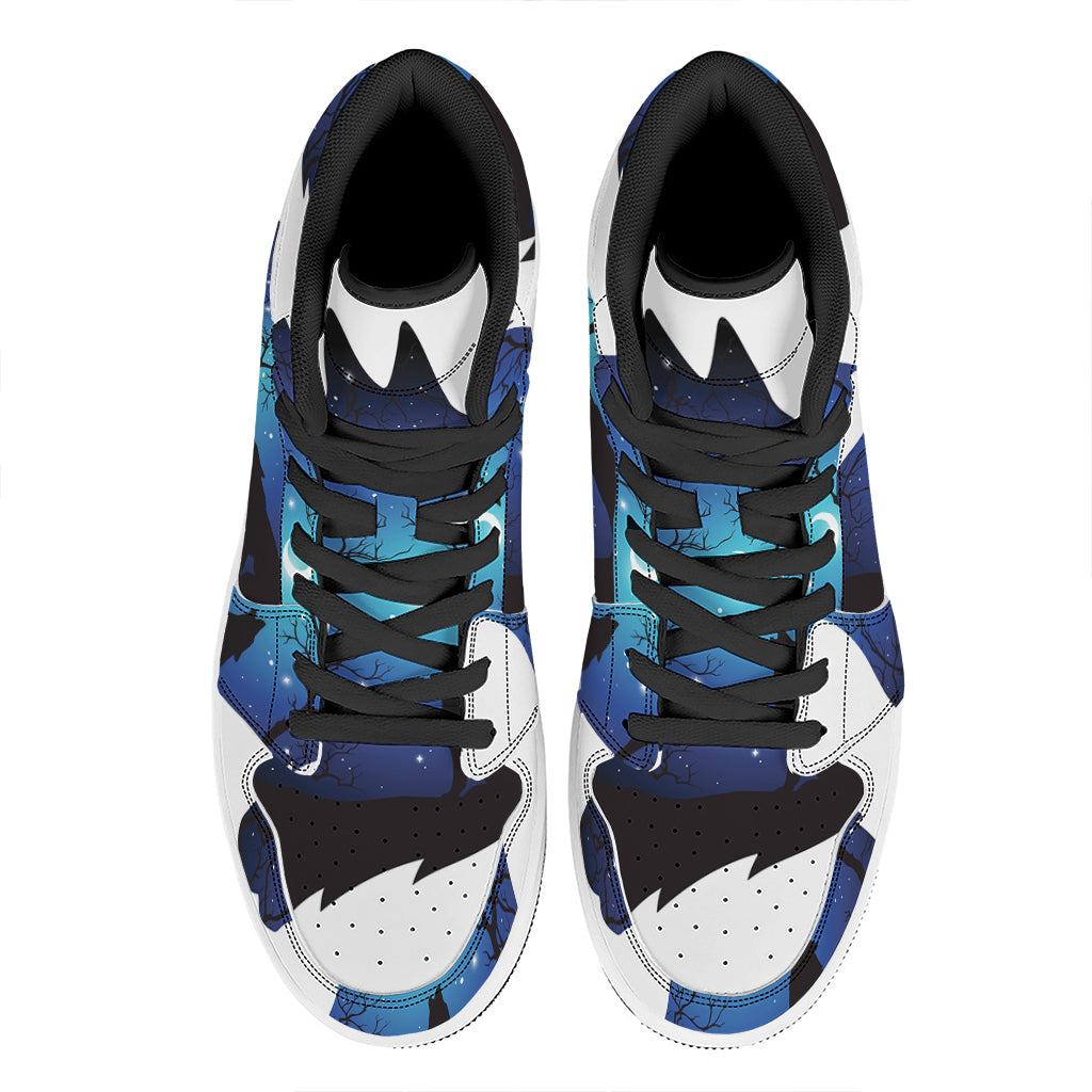 Night Forest Wolf Spirit Print High Top Leather Sneakers