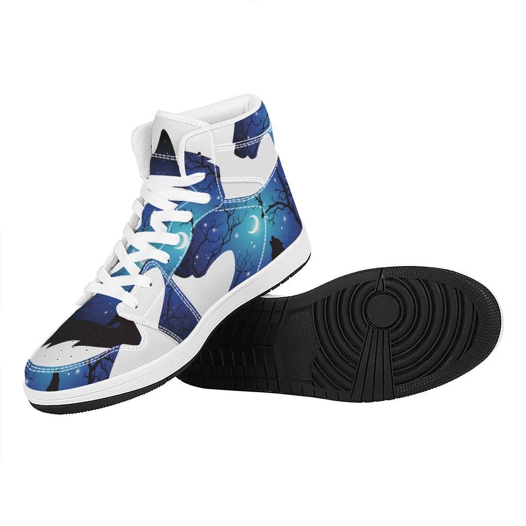 Night Forest Wolf Spirit Print High Top Leather Sneakers