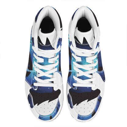 Night Forest Wolf Spirit Print High Top Leather Sneakers