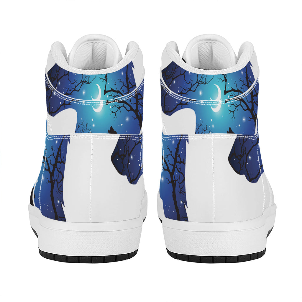 Night Forest Wolf Spirit Print High Top Leather Sneakers