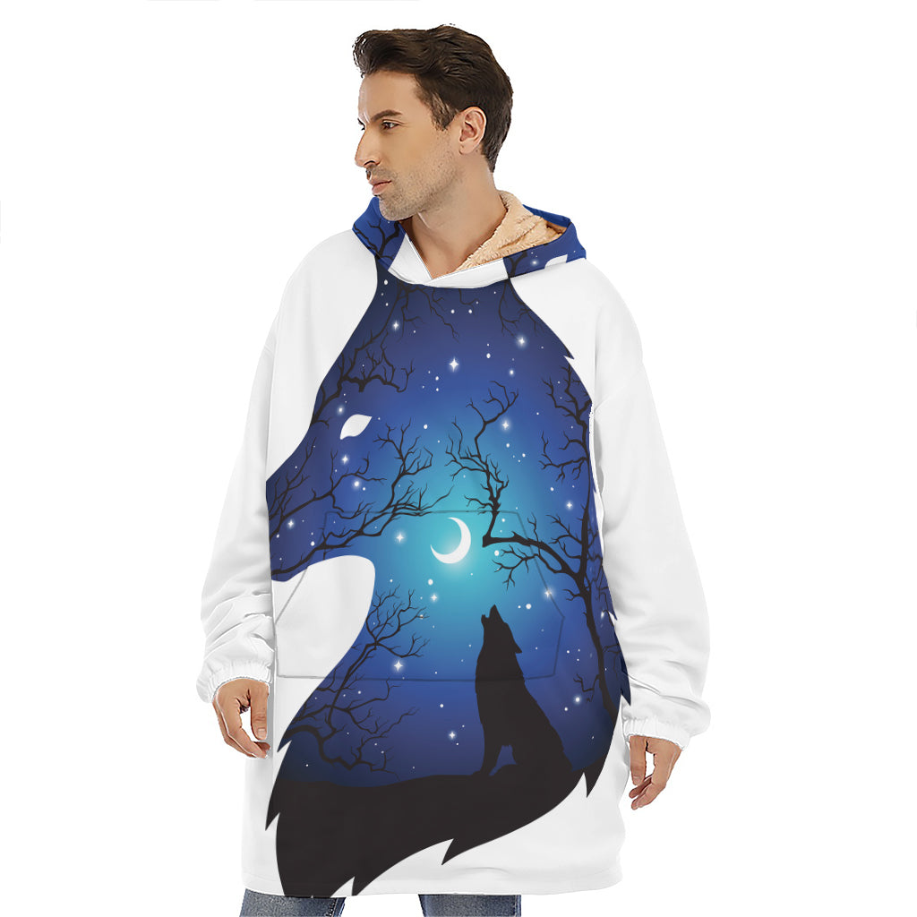 Night Forest Wolf Spirit Print Hoodie Blanket