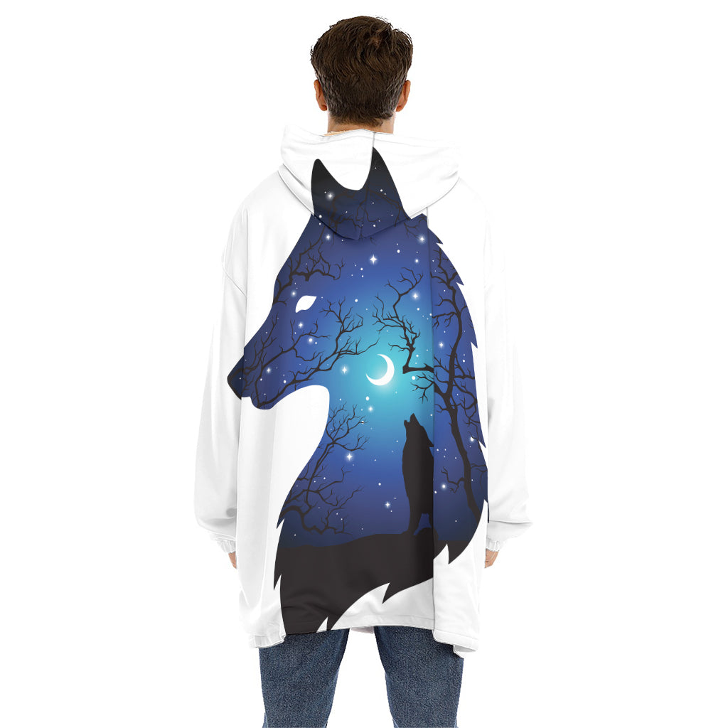 Night Forest Wolf Spirit Print Hoodie Blanket