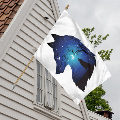 Night Forest Wolf Spirit Print House Flag
