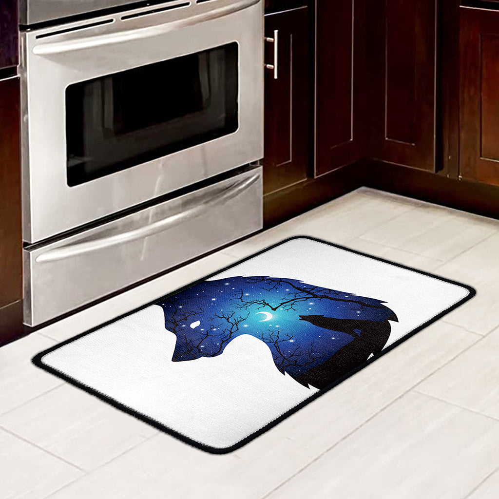 Night Forest Wolf Spirit Print Kitchen Mat