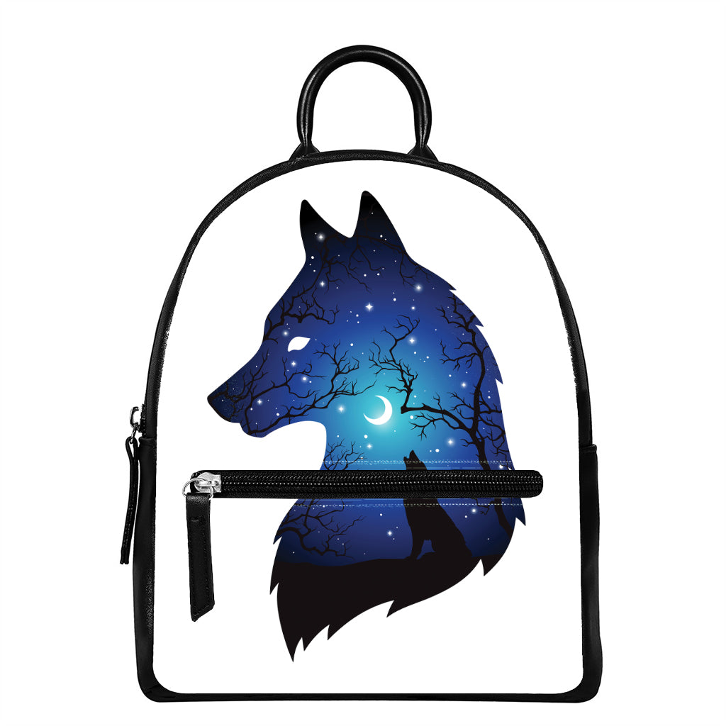 Night Forest Wolf Spirit Print Leather Backpack