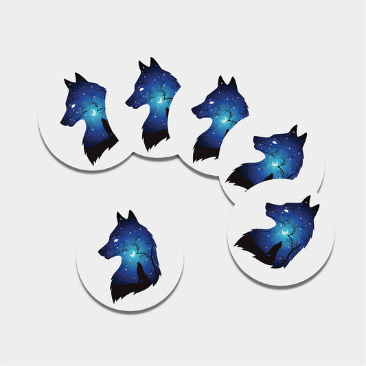 Night Forest Wolf Spirit Print Leather Coaster Set