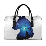 Night Forest Wolf Spirit Print Leather Duffle Bag