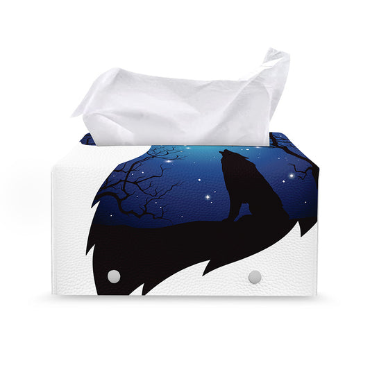 Night Forest Wolf Spirit Print Leather Tissue Box Cover