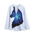 Night Forest Wolf Spirit Print Long Sleeve Short Coat