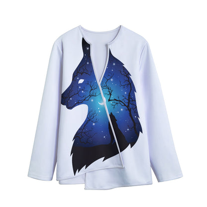 Night Forest Wolf Spirit Print Long Sleeve Short Coat