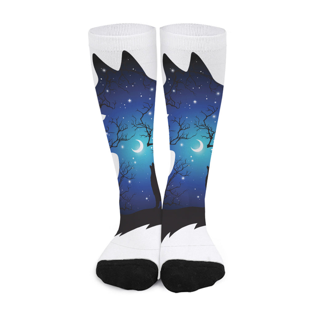 Night Forest Wolf Spirit Print Long Socks
