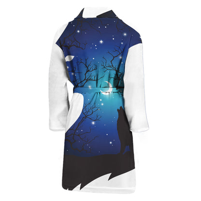 Night Forest Wolf Spirit Print Men's Bathrobe
