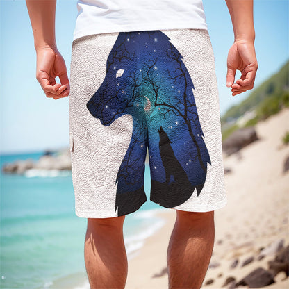 Night Forest Wolf Spirit Print Men's Cargo Shorts