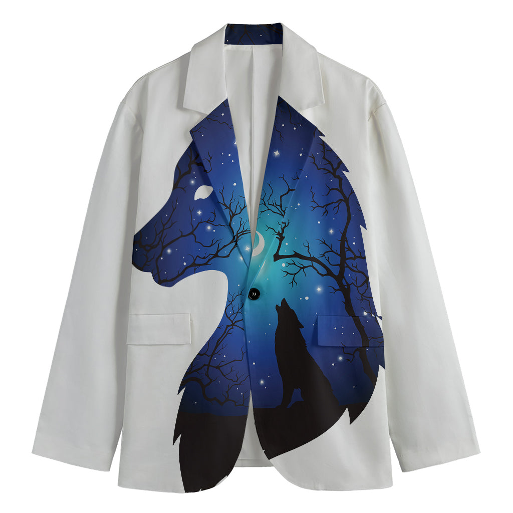 Night Forest Wolf Spirit Print Men's Cotton Blazer