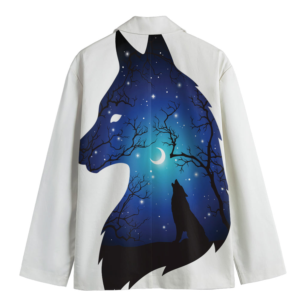 Night Forest Wolf Spirit Print Men's Cotton Blazer