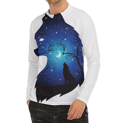 Night Forest Wolf Spirit Print Men's Long Sleeve Rash Guard