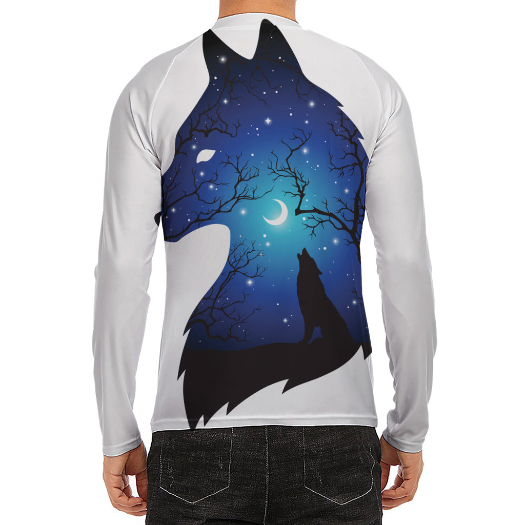 Night Forest Wolf Spirit Print Men's Long Sleeve Rash Guard