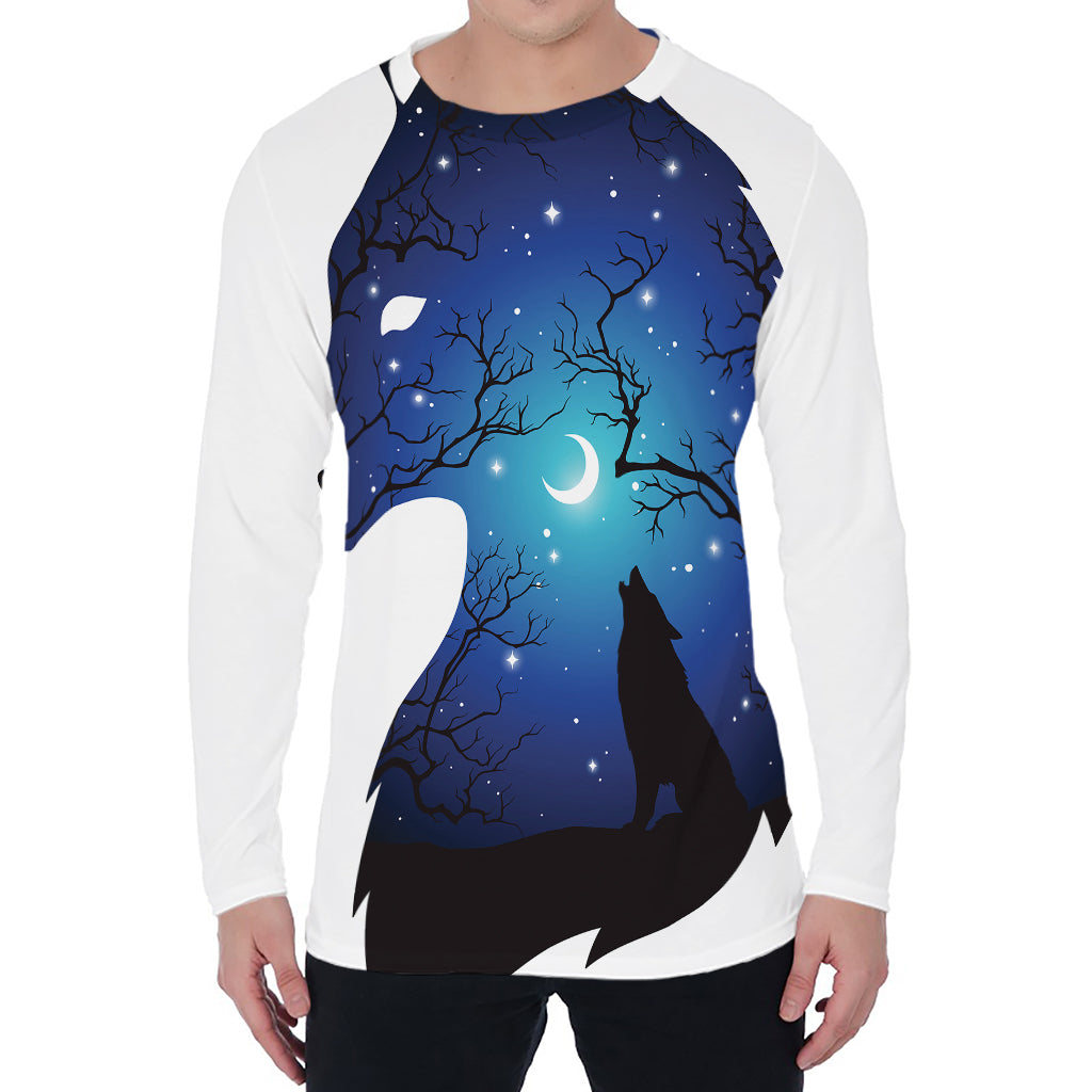 Night Forest Wolf Spirit Print Men's Long Sleeve T-Shirt