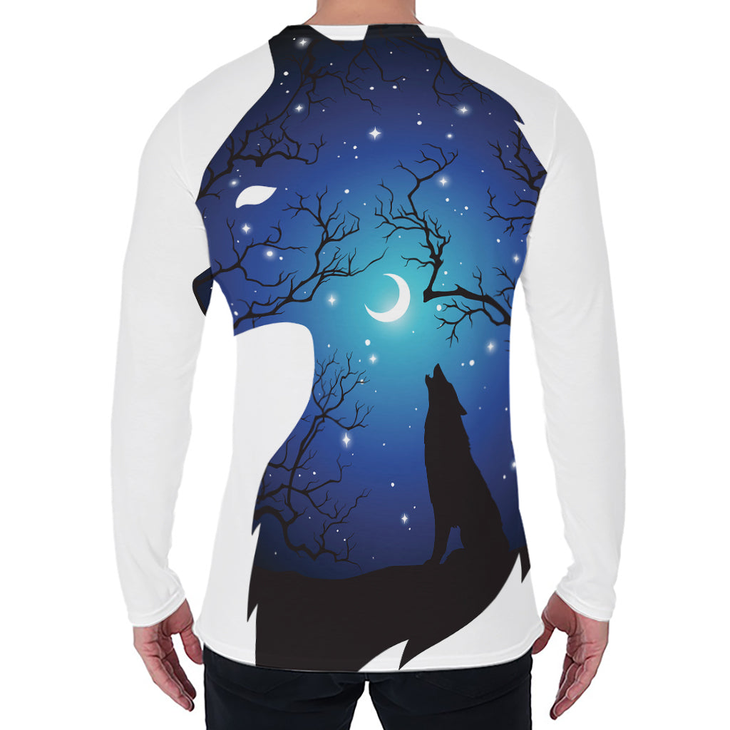 Night Forest Wolf Spirit Print Men's Long Sleeve T-Shirt
