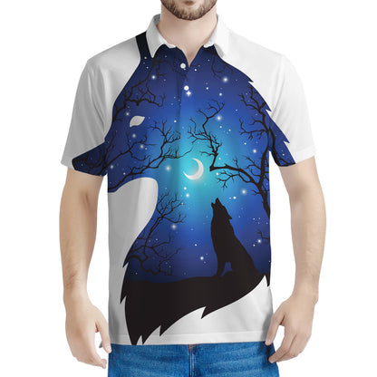 Night Forest Wolf Spirit Print Men's Polo Shirt