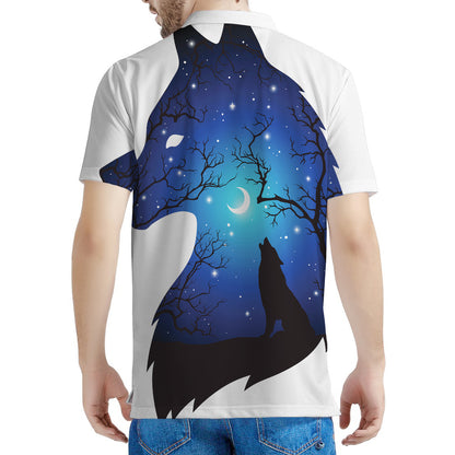 Night Forest Wolf Spirit Print Men's Polo Shirt