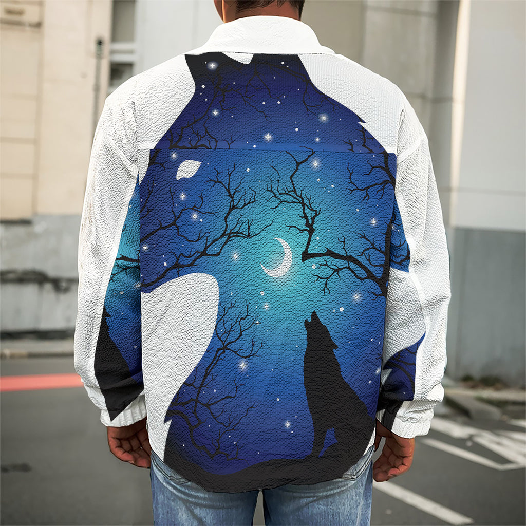 Night Forest Wolf Spirit Print Men's Shirt Jacket