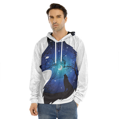 Night Forest Wolf Spirit Print Men's Velvet Pullover Hoodie