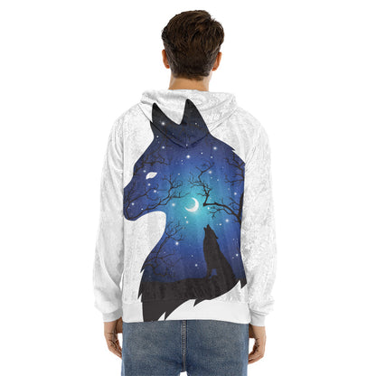 Night Forest Wolf Spirit Print Men's Velvet Pullover Hoodie