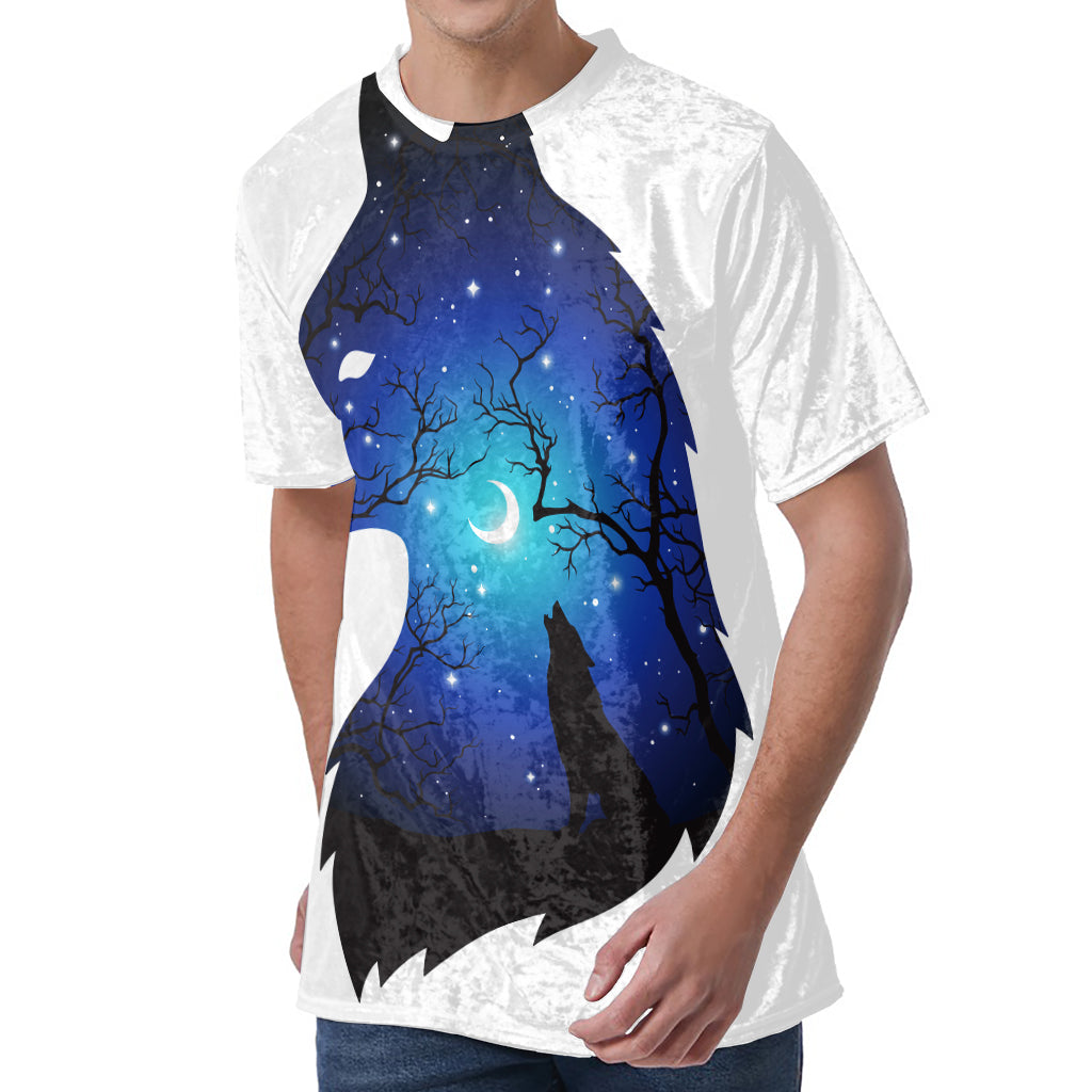 Night Forest Wolf Spirit Print Men's Velvet T-Shirt