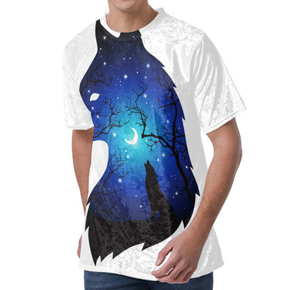 Night Forest Wolf Spirit Print Men's Velvet T-Shirt
