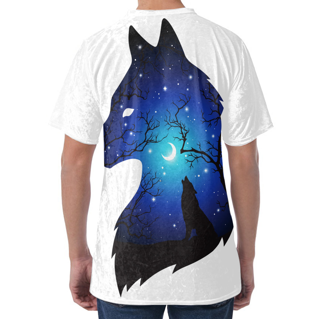 Night Forest Wolf Spirit Print Men's Velvet T-Shirt