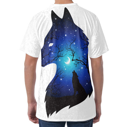 Night Forest Wolf Spirit Print Men's Velvet T-Shirt