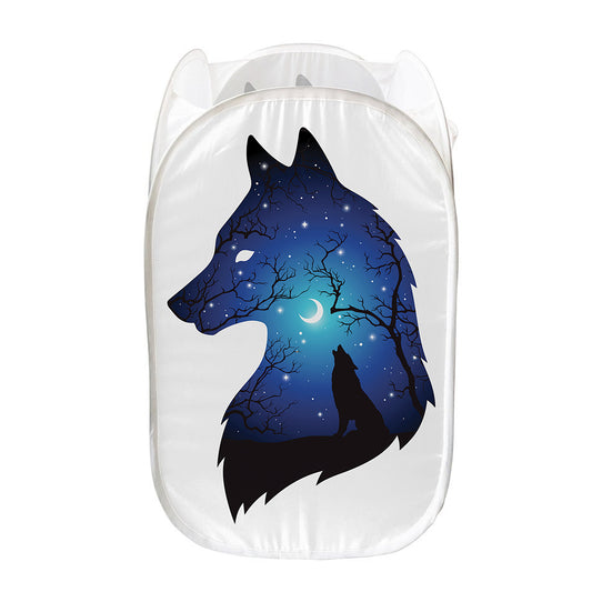 Night Forest Wolf Spirit Print Mesh Laundry Hamper