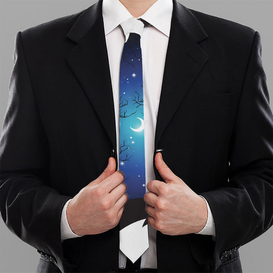 Night Forest Wolf Spirit Print Necktie