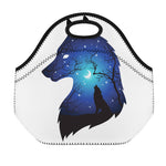 Night Forest Wolf Spirit Print Neoprene Lunch Bag