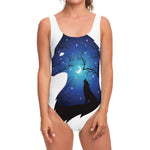 Night Forest Wolf Spirit Print One Piece Swimsuit