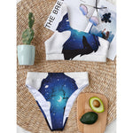 Night Forest Wolf Spirit Print One Shoulder Bikini Top