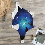 Night Forest Wolf Spirit Print One Shoulder Bodysuit
