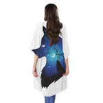 Night Forest Wolf Spirit Print Open Front Beach Cover Up