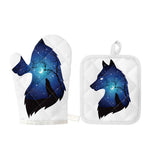 Night Forest Wolf Spirit Print Oven Mitt And Pot Holder Set