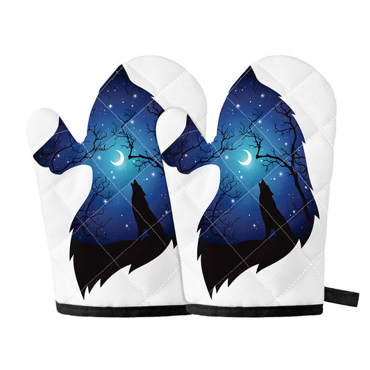 Night Forest Wolf Spirit Print Oven Mitts