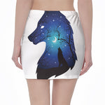 Night Forest Wolf Spirit Print Pencil Mini Skirt